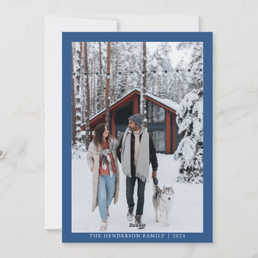 青モダンいクリスマスツリーの水の色のカスタム写真 シーズンカード (裏面)