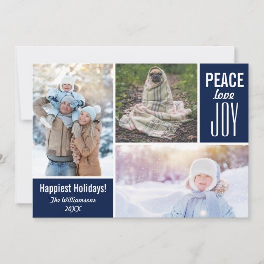 青モダンいクリスマス平和ラブジョイフォトコラージュ シーズンカード (正面)