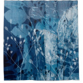 青モダンいシアノタイプの植物の葉 シャワーカーテン (正面)