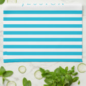 青モダンいストライプパターン名 キッチンタオル (折り畳み)