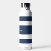 青モダンいストライプ名 ウォーターボトル (左面)