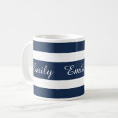 青モダンいストライプ名 コーヒーマグカップ (正面左)