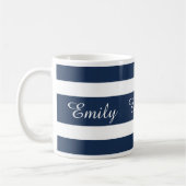 青モダンいストライプ名 コーヒーマグカップ (左)