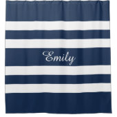 青モダンいストライプ名 シャワーカーテン (正面)