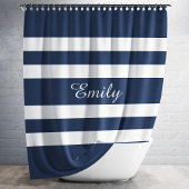青モダンいストライプ名 シャワーカーテン
