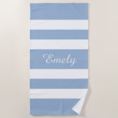 青モダンいストライプ名 ビーチタオル (正面)