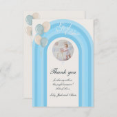 青モダンいバプテスマカスタムス写真 サンキューカード (正面/裏面)