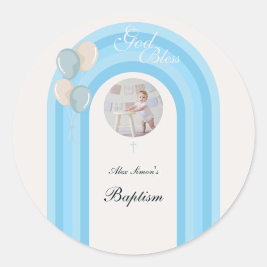 青モダンいバプテスマカスタムス写真 ラウンドシール (正面)