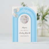 青モダンいバプテスマカスタムス写真RSVP 出欠カード (スタンド正面)