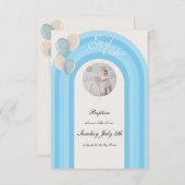 青モダンいバプテスマカスタムス写真RSVP 出欠カード (正面/裏面)