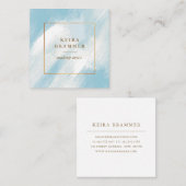 青モダンいブラシストローク金ゴールドフレーム正方形 スクエア名刺 (正面/裏面)