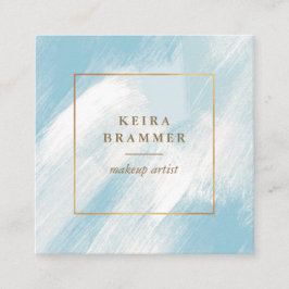 青モダンいブラシストローク金ゴールドフレーム正方形 スクエア名刺