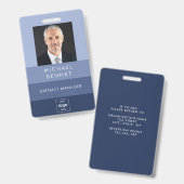 青モダンい会社の写真ID バッジ (正面＆裏面)