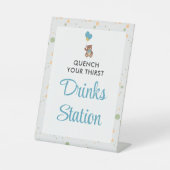 青モダンい可愛い赤ちゃんシャワーバー台座看板 台座サイン (正面)