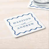 青モダンい波状のフレ結婚ーム スクエアペーパーコースター (アングル)