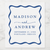 青モダンい波状のフレ結婚ーム ワインラベル (シングルラベル)