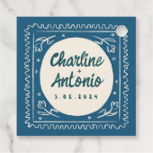 青モダンい波状のレトロ結婚 フェイバータグ (裏面)