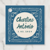 青モダンい波状のレトロ結婚 フェイバータグ (正面)