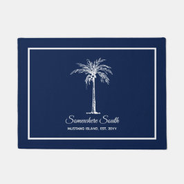 青モダンい白いヤシパーソナライズされたの木 ドアマット