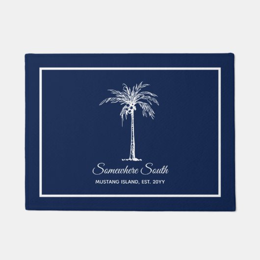 青モダンい白いヤシパーソナライズされたの木 ドアマット (正面)