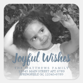 青モダンい素朴Joyful Wishesの写真アドレス スクエアシール