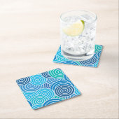 青モダンい緩和曲線パターン スクエアペーパーコースター (インサイチュ)