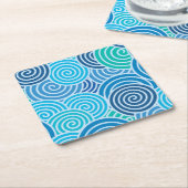 青モダンい緩和曲線パターン スクエアペーパーコースター (アングル)