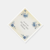 青モダンい花と蝶のディナ結婚ーナー スタンダードカクテルナプキン (角)