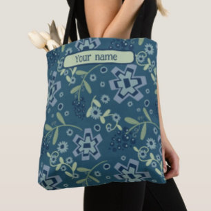 青モダンい花のパターンのインスピレーションtote トートバッグ