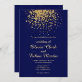 青モダンい金ゴールド 招待状 (正面/裏面)