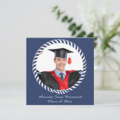 青モダンい1枚の写真卒業発表カード 案内状 (スタンド正面)