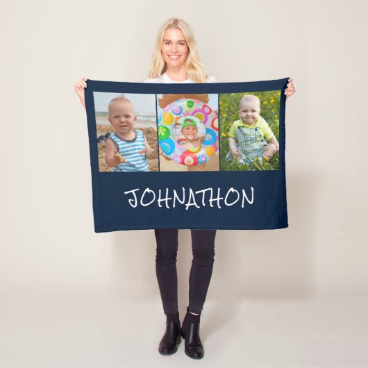 青モダンい3枚の写真のコラージュ名 フリースブランケット (インサイチュ)