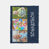 青モダンい3枚の写真のコラージュ名 フリースブランケット (正面)