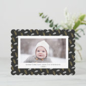 青モダンおもしろいスクリプト金ゴールドパインコーンクリスマス シーズンカード (スタンド正面)