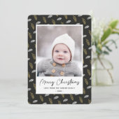 青モダンおもしろいスクリプト金ゴールドパインコーンクリスマス シーズンカード (スタンド正面)