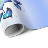 青モダンおもしろい可愛い蝶のパターン ラッピングペーパー (ロールコーナー)