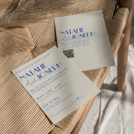 青モダンお洒落フランスのレトロQRコード結婚s 招待状