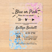 青モダンかピンク?性別の表示パーティー アクリル招待状 (正面)