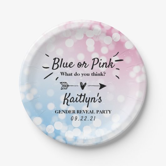 青モダンかピンク？性別の表示パーティー ペーパープレート (正面)