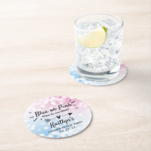 青モダンかピンク?性別の表示パーティー ラウンドペーパーコースター (インサイチュ)