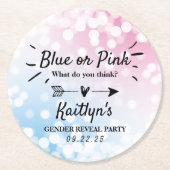 青モダンかピンク?性別の表示パーティー ラウンドペーパーコースター (正面)