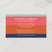 青モダンとストライプコーラルオレンジの幅の広い 名刺 (裏面)