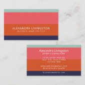 青モダンとストライプコーラルオレンジの幅の広い 名刺 (正面/裏面)