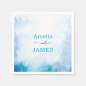 青モダンとターコイズの水結婚色 スタンダードカクテルナプキン (正面)