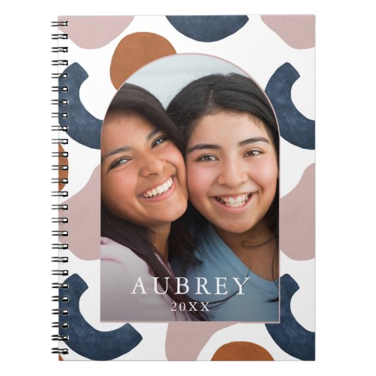 青モダンとバラの抽象芸術プリントフォトアーチ ノートブック (正面)