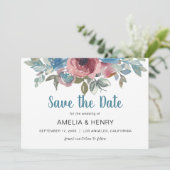 青モダンとピンクのフローラQRコー結婚ド セーブザデート (スタンド正面)