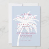 青モダンとピンクの沿岸パーム結婚樹 招待状 (正面)