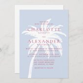 青モダンとピンクの沿岸パーム結婚樹 招待状 (正面/裏面)