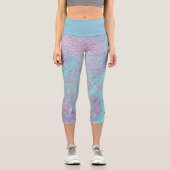 青モダンとピンクの芸術品を気取ったカラフルファンキー芸術 カプリレギンス (正面)