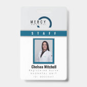 青モダンと灰色の従業員IDバッジ バッジ (正面)